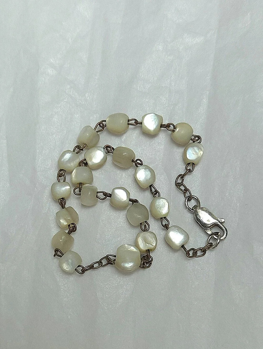 Antique Victorian Balamuti Mother of Pearl Beaded Sterling Silver Bracelet 8 1/4